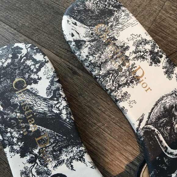Dior Dway Blue Embroidered Cotton Logo Slides - Picture 3 of 7